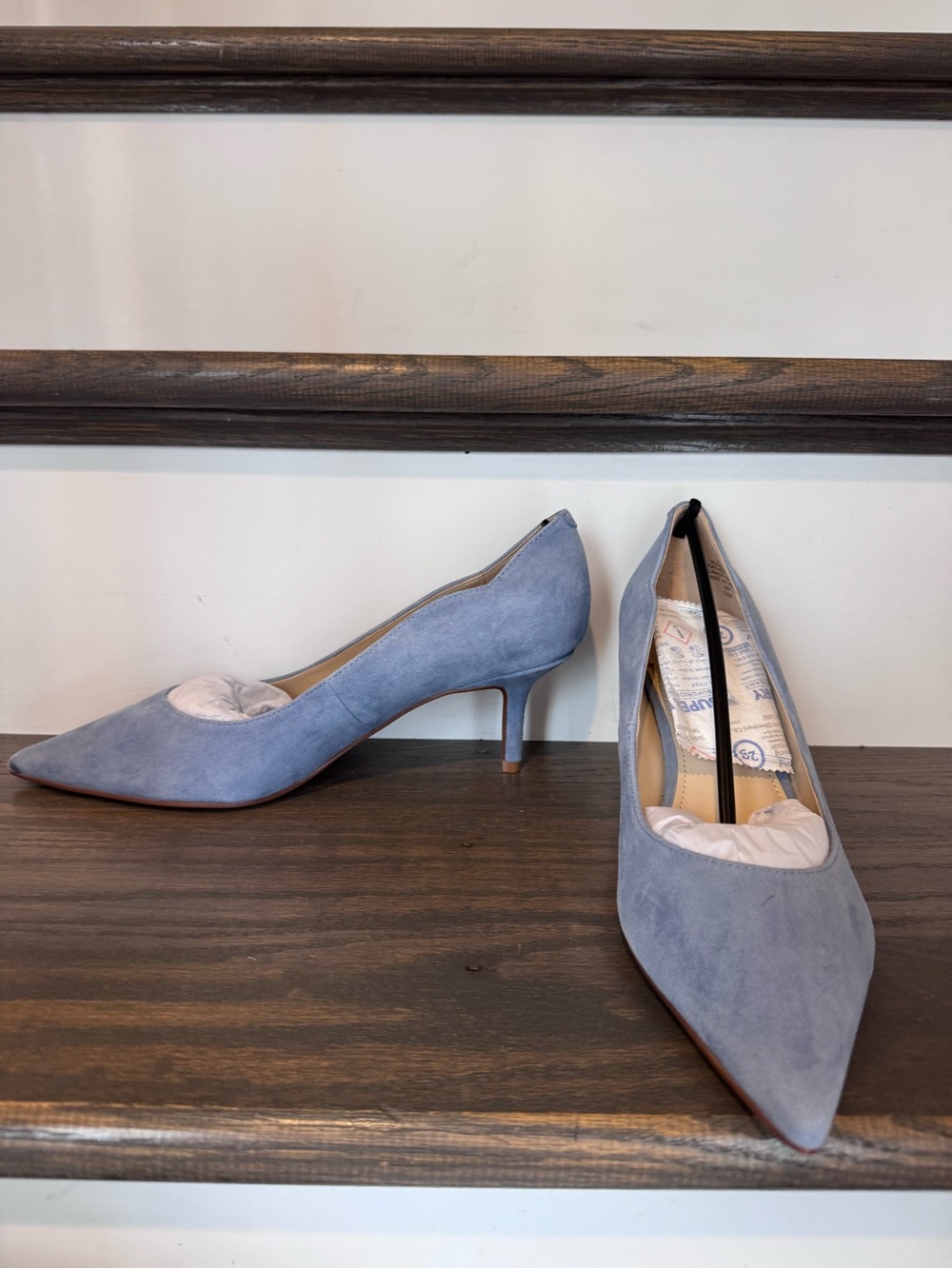 Nine West Light Blue Suede Pointed-Toe Kitten Heels